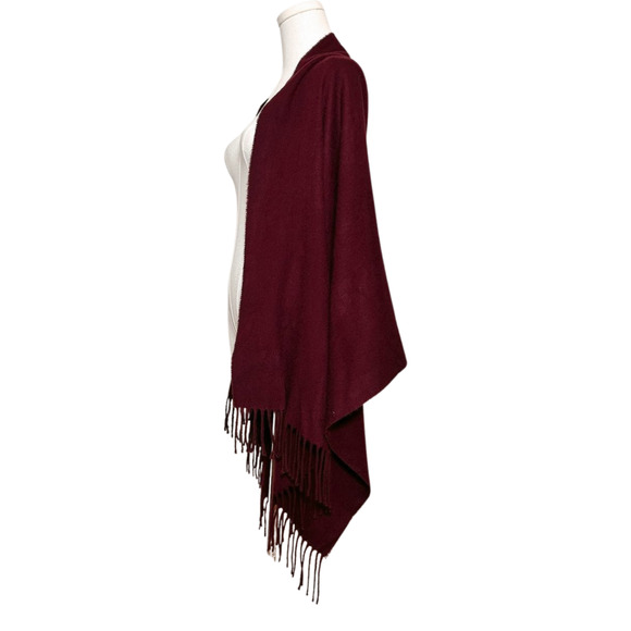 Burgundy 100% Lambswool Italian Lama Laine Scarf Fringe - Picture 4 of 6